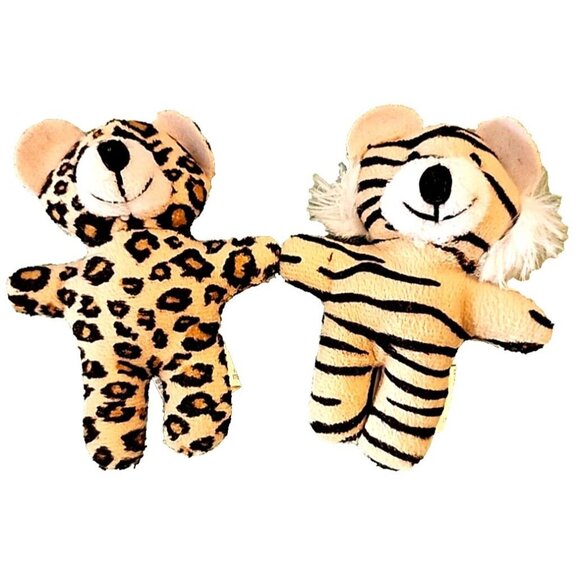 2 Mini Plush Leopard and Tiger Bears Stuffed Animals Toys 4 Inches Tall - Picture 1 of 9